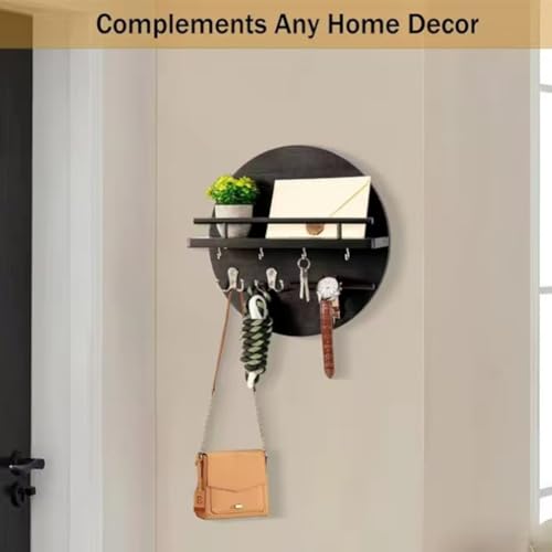 Colgador de pared de madera con estante negro organizador para llaves de hogar 4