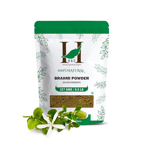 H&C 100% Natural Brahmi Powder/Bacopa Monnieri, 227 G (1/2 LB)- Ayurvedic Supplement for Memory