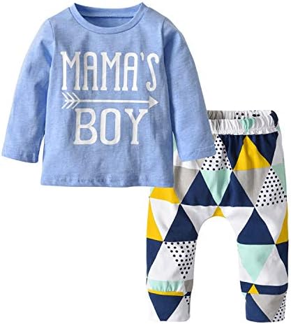 Baby Boys Mama's Boy Long Sleeve T-Shirt Tops Geometric Pants Clothes Set (70(6-9 Months))