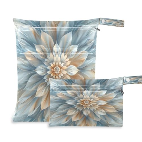 ATTX Mandala Flower Wet Dry Bags 2-Pack - Reusable Cloth Diaper Storage for Travel, Beach & Gym | Multi-Use Waterproof Bags for Swimsuits, Baby Clothes, Sports Gear#403