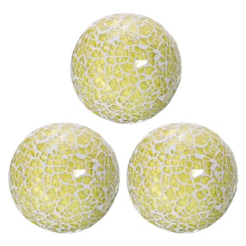uxcell 3 bolas de cristal decorativas de 3.15 pulgadas, esferas de centro de mesa, esferas de mosaico de vidrio para decoración, cuencos, jarrones, mesa de comedor, fiesta, color amarillo claro