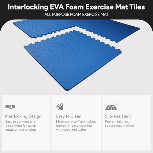 Image of BalanceFrom 6 Piece Foam Floor Mat Puzzle Tiles, 3 /4 inch Thick, 24 Sq Ft, Blue | Tiles for Home Gym, Mat for Home Workout Equipment, Floor Padding for Kids, Blue, 24 in x 24 in x 3 /4 in, 24 Sq Ft - 6 Tiles