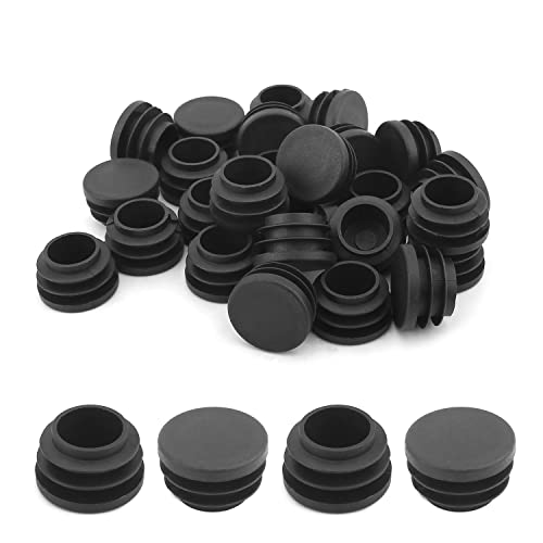 MroMax 50Pcs 0.87" OD Plastic Round Plugs Black Tubing End Cap Inserts for Metal Tubing and Fences Post Glide Protection for Furniture Table and Chair Legs