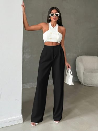 Image of Toochki Trousers for Woman Pants Women's Formal Office Korean | Beige Track Pant | Straight | Cotton Spandex Stretchable Trouser | High-Waisted Bottom Wear | Pack of 2 Combo