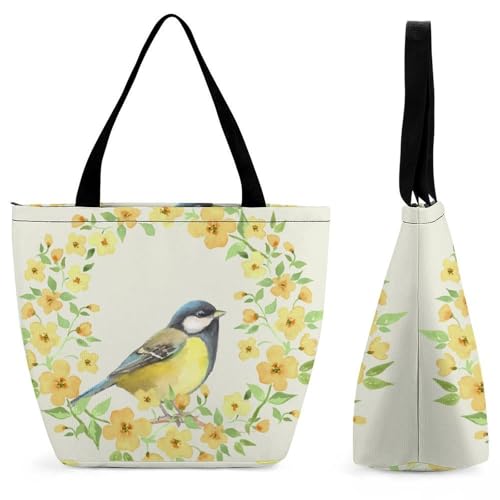 Sac à bandoulière oiseaux fleurs jaunes idéal pour le voyage