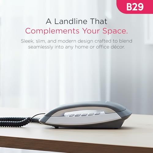 Image of Beetel B29 Designer Slim and Stylish Corded Landline Phone,Ringer Volume Control,Wall /Desk Mountable,Clear Call Quality,Compact Design,Tone Pulse /Flash /Redial Function (Made in India)(Grey White)(B29)