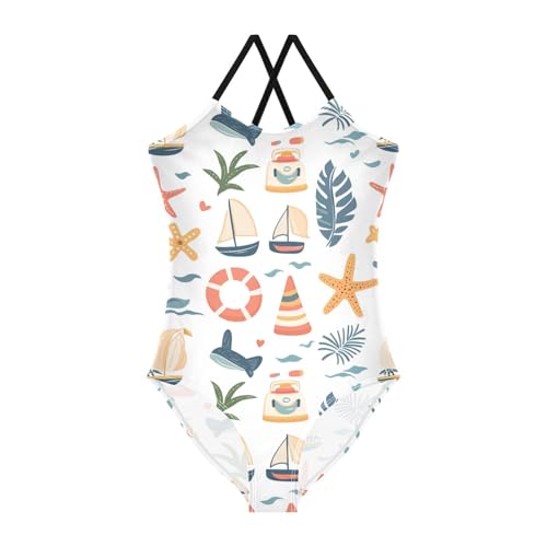 ZZKKO Summer Sea Star Girls Swimsuit One Piece Bathing Suit for Baby Girls' Swimwear 3-10T