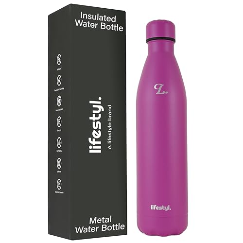 LIFESTYL. Stainless Steel Water Bottle | 24 Hrs Cold & 12 Hot| Thermoshield Technology Vacuum Insulated Metal Bottles, Leak-Proof Drinks for Gym, Yoga, Cycling (1000 ml, Lilac Purple)