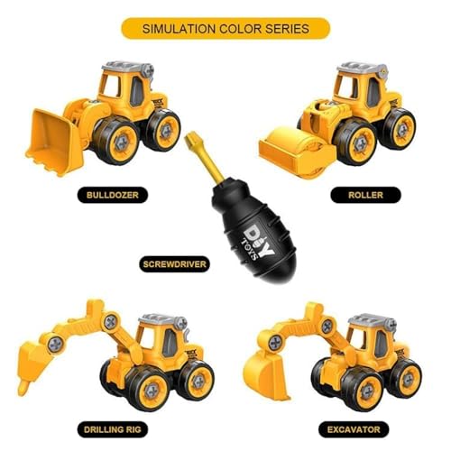 Image of Unbreakable Construction Vehicles for Kids Pretend Play Toy Trucks Bulldozer Play Set Building Vehicles Set for Kids 3-14 Years Excavator Pack of 4 (DIY 4Set)|Multicolor