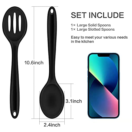 Armrouns Silicone Nonstick Spoons Set, 2Pcs Silicone Spoons For Cooking Heat Resistant Cooking Spoons For Mixing, Bpa Free Silicone Spoon (Casual Black) #TOP3