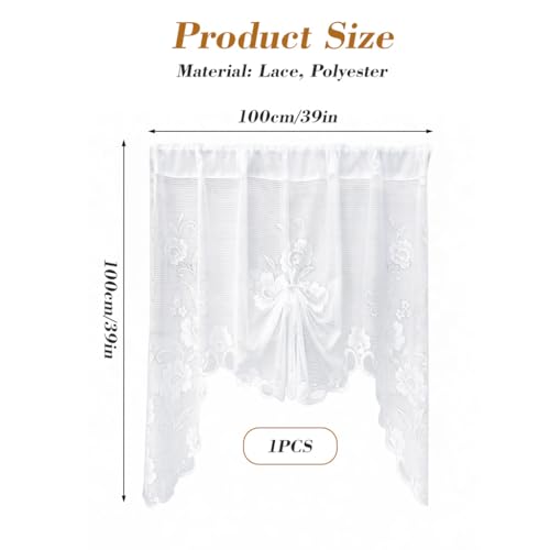 Image of HASTHIP White Lace Curtain 100x100cm, Embroidered Cafe Window Valance