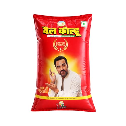 Image of Bail Kolhu Kachi Ghani Mustard Oil | Cold Pressed Sarso Tel (500ml, 1L, 2L, 5L) (1L Pouch)