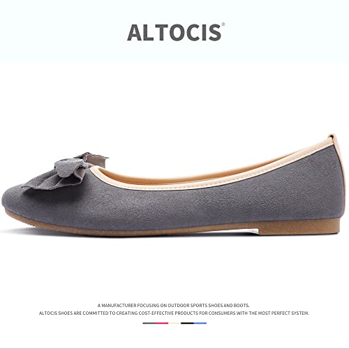 Altocis Womens Faux Suede Ballet Flats Casual Round Toe Bow-Knot Slip Ons Memory Foam Textile Dressy Flats Cute Bow Tie Knot(Grey Us8) #TOP1