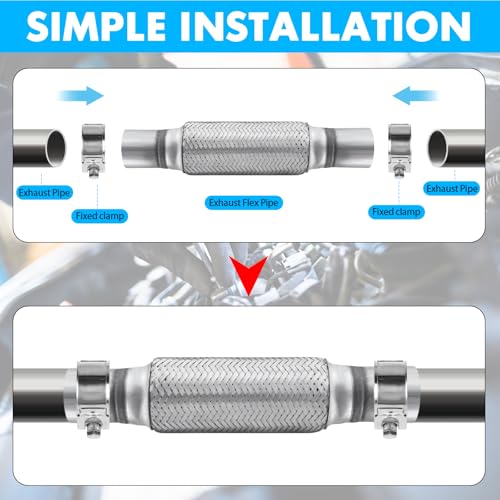 NICEWAT Flexrohr Auspuff 45x200x300 mm, Edelstahl Auspuff Flexibles Rohr mit 2 Edelstahlklammern, Doppelgeflecht Flexibles Auspuffrohr, Universal Flexrohr Reparaturrohr für Heavy Duty Auto