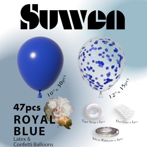 Image of SUWEN 47PCS Royal Blue Latex Balloons and Confetti Balloons Set | Blue Helium Balloon for Birthday Anniversary Graduation Party Decorations