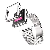 Creazy Stainless Steel Strap Watch Band+Adapter+Case Cover for Apple Watch 38mm (Silver)
