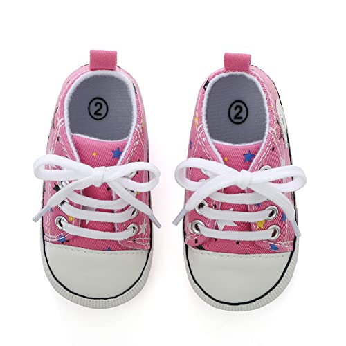 Baby Girls Boys Shoes Soft Anti-Slip Sole Newborn First Walkers Star High Top Canvas Denim Unisex Infant Sneaker (G-Pink, 6_Months) #TOP6