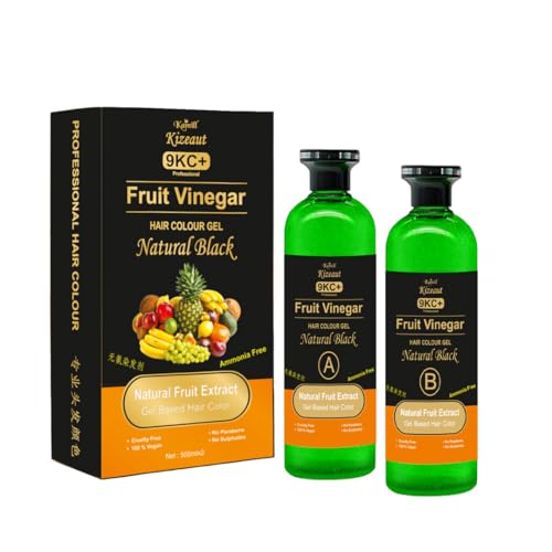 Image of Kamill Kizeaut Fruit Vinegar Natural Black Hair Color Gel 1000 ml | Stain Free Gel-Based Hair Color With Non Drip Formula | No Ammonia | Cover Greys | Long Lasting Brown Shade for Men & Women (500 ml x 2)