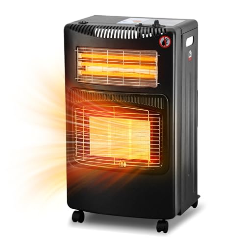 Tubiaz Heizgerät, Gasheizer Infrarot Heizstrahler Elektrische Gasheizgerät 4,2KW, Faltbar Gasstrahler 1260W, 3 Stufen Gasheizofen, Kippschutz, Überhitzungsschutz, 306 g/h Gasverbrauch