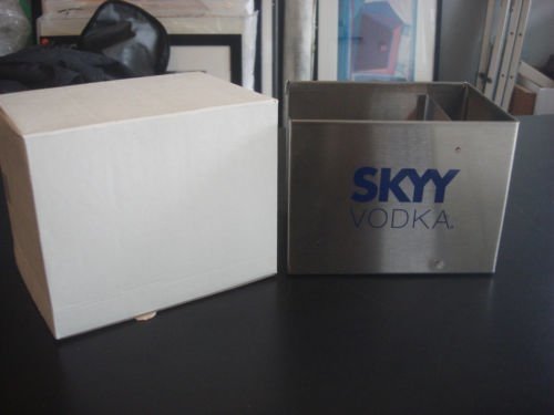STAINLESS STEEL SKYY VODKA BARWARE NAPKIN & STIRRER CADDY