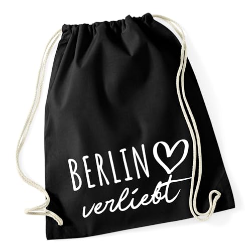 Huuraa Turnbeutel Berlin verliebt 12 Liter Black Baumwolle Rucksack Geschenkidee
