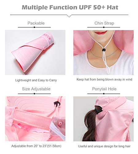 Image of Women Wide Brim Face Mask Sun Hat Detachable Neck Face Flap Ponytail UV Protection Visor Hat Garden Fishing Hiking