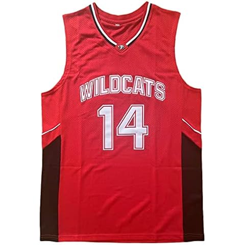 Mens Wildcats High School Jersey,14 Troy Bolton Basketball Jersey,8 Chad Danforth Basketball Jersey/Shirt, 14 Bolton Red, XXL Cover