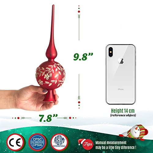 Happyspot Glass Spherical Christmas Tree Topper Ornaments With Carved Flowers Holiday Indoor Suitable For Home Party Decoration, 9.8Inches #TOP1