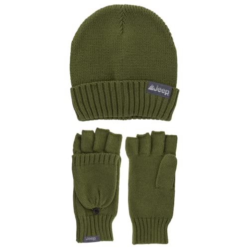 Jeep Adult's Men's and Women's 2-Piece Beanie and Convertible Gloves Set-Unisex One Size Fits Most, Green