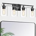 XPEHK 4-Light Bathroom Light Fixtures,Black Bathroom Vanity Light,Bathroom Lights Over Mirror with Clear Glass Shade,Modern Sconce Wall Lighting for Mirror Bedroom Vanity Hallway