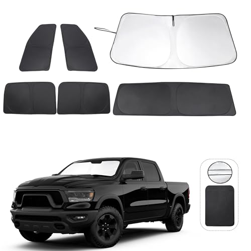 TINGLU Window Shades for Dodge RAM 1500 2019-2026 CrewCab,MegaCab Pickup,2Dr RegularCab,4Dr QuadCab Accessories Car Side Full Windows Windshield Sun Shade Camping Sun UV Rays Privacy Protection 6PCS