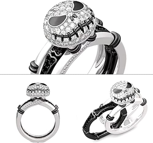 2022 Neu 2 in 1 Schädelringen, Schädel am Ringalptraum vor Weihnachten Schwarz-Weiß-Strass-Ringen Halloween Creative Schmuckgeschenk-9 Cover