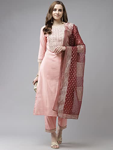 Image of INDO ERA Women's Embroidered Viscose Straight Kurta with Pant & Dupatta Set (KD9OW2473)
