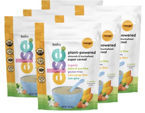 Else Nutrition Baby Cereal Stage 1 for 6 months+, Plant Protein, Organic, Whole foods, Vitamins and Minerals (Mango, 6 Pack)