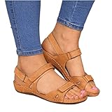 Sandalias De Mujer De Moda 2022 Women's Comfy Platform Wedge Hook&Loop Adjustable Strappy Flower Black Sandals -Rhinestone Rivets Ladies Indoors Or Outdoors Comfortable Brown Slides For Women