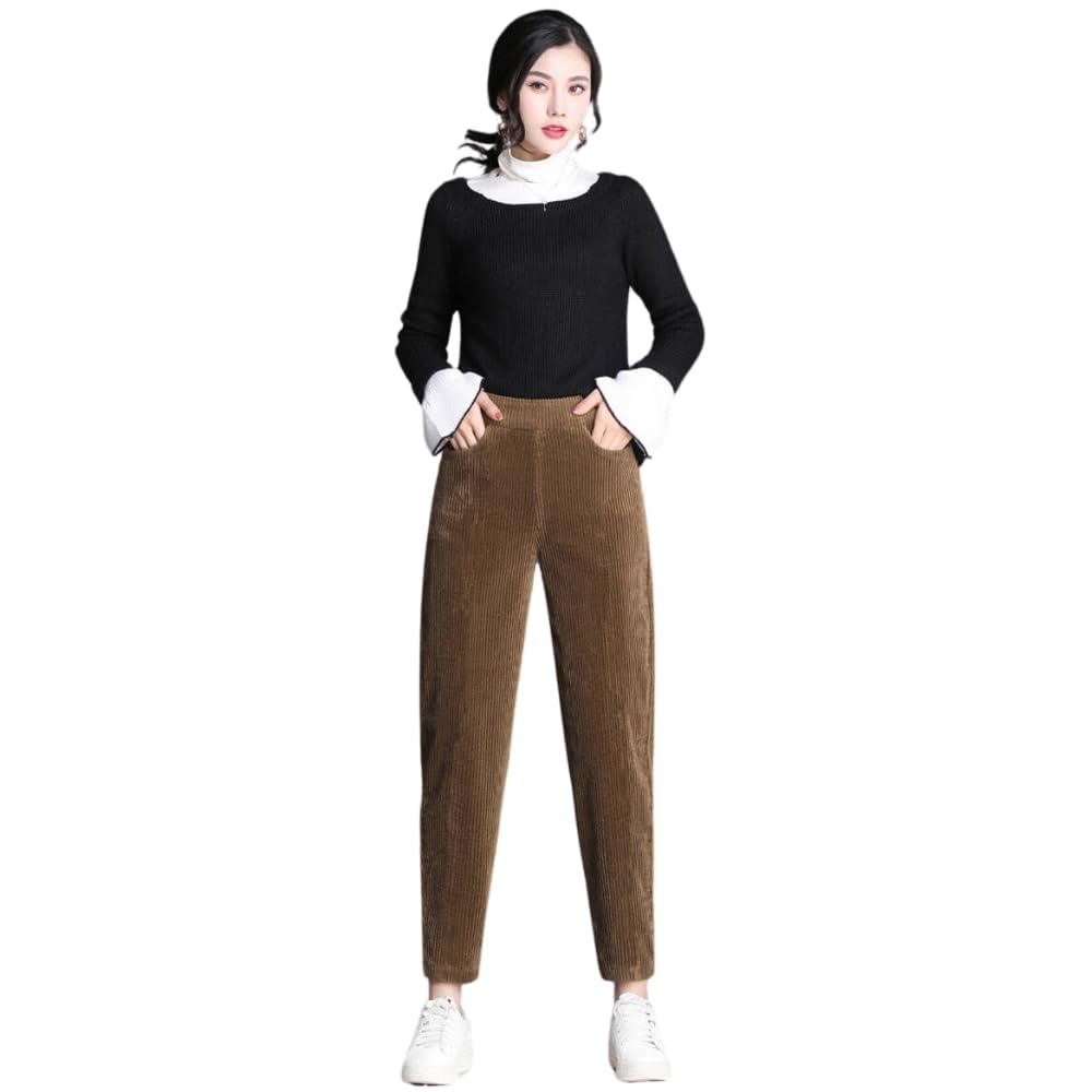 bifanxi Women Corduroy Slim Thickening Warm Straight Pant/Trouser | Brown | 3XL-picture-16