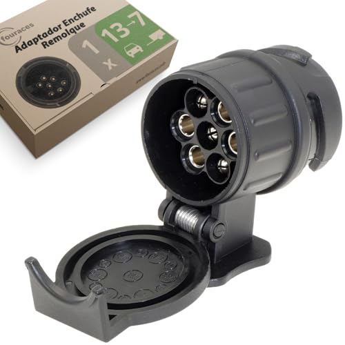 fouraces Adaptador Enchufe Remolque - 13 a 7 - Accesorios para Caravana, Coche, camión, Porta bicis - 13 Pines a 7 Pines