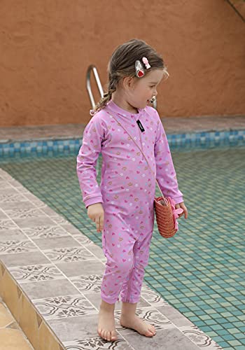 Image of weVSwe Baby Girl Toddler UPF 50+ Rash Guard Swimsuit Sun Protection Beachwear Zipper Bathing Suit 0-3 Years