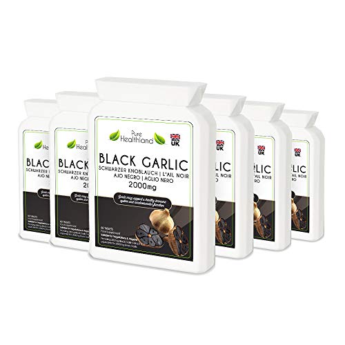 Gluten Free Odorless Black Garlic Supplement Pills. High Potency Equal To 2000Mg Fresh Garlic Bulbs. Suitable For Vegan Vegetarian Tablets. Made In Uk (1 Bottle) #TOP5