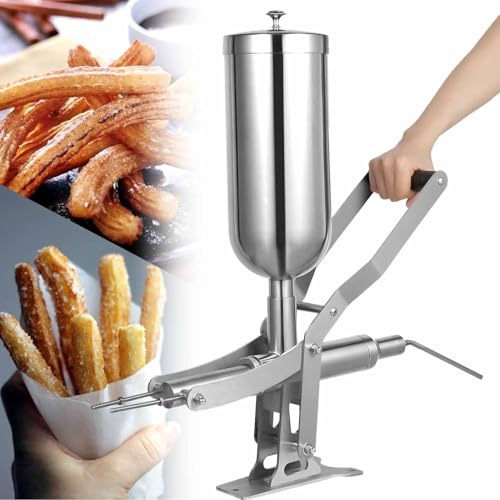 GEJLELDS Máquina para Rellenar Churros Manual, 5 l, de Acero Inoxidable, para Hacer Churros españoles, máquina para Rellenar donas, máquina inyectora para Rellenar donas con 4 boquillas