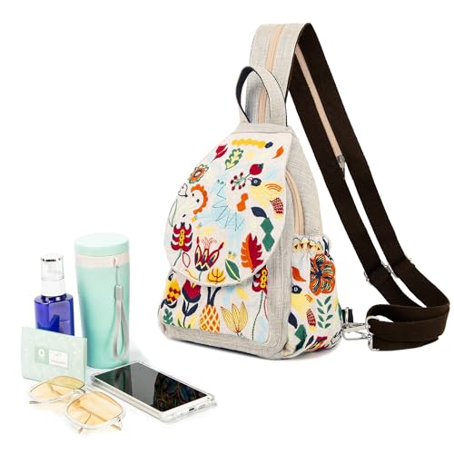 Image of SILKAREA Vintage Embroidered Floral Ethnic Backpack for Women Handbag Shoulder Bag Mini Travel Purse (Embroidered White)