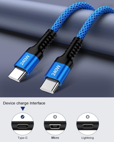 Image of 240W Samsung S26 S25Ultra Charger Cable Super Fast Charging Type C Cord 6FT | C to C Cable Fast Charging, Braided USB C High Speed Cord for Samsung Galaxy S26 Ultra S26+ S25Edge S24FE A17 A16 A57 A37 A27