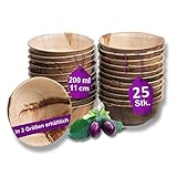 Waipur Bio Palmblattschalen - 25 Schalen Ø 11 cm / 200 ml - Premium Einweggeschirr kompostierbar - Einweg Dessertschalen - Palmblatt Schalen