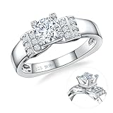 Anello di fidanzamento da donna in moissanite: classico ed elegante anello di pecora europeo, grazioso bellissimo VVS1 con pietra di moissanite bianca trasparente al centro con un po' più di fuoco, brillante e brillante di un vero anello di diamanti. Taglio rotondo, splendida pietra di moissanite lucida, e frastagliamo ogni lato con molte piccole pietre.