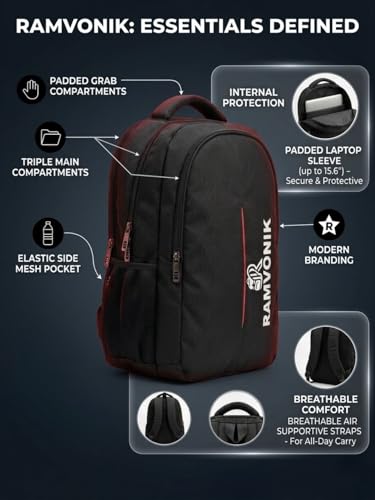 Image of 25L Laptop Backpack for Men & Women, Black, Daily Commute College & Office Bag