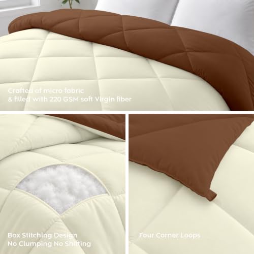 Image of AYKA Reversible Comforter 220 GSM Microfiber Reversible AC Comforter /Blanket for Winter /Quilt /Duvets for King Size Double Bed Comforter (90 * 100, Brown & Cream)