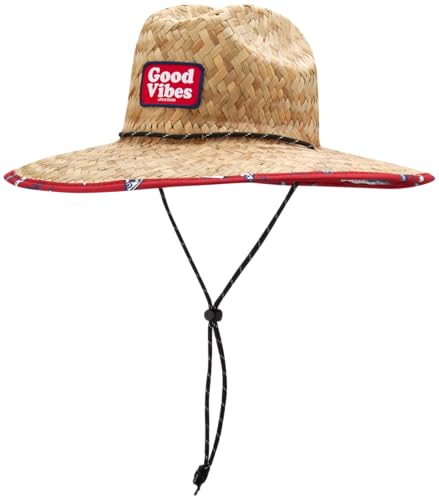 Life is Good Men's Straw Hat - Breathable Wide-Brimmed Woven Beach Sun Hats for Men - Lifeguard Sun Protection Hat, Size OneSize, Red