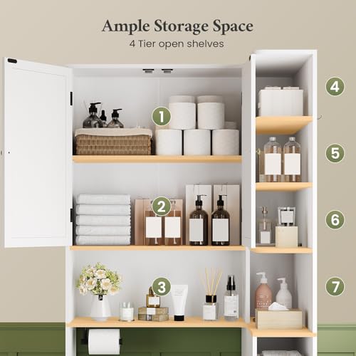 7-Tier-L-Shaped-Wooden-Over-the-Toilet-Storage-Cabinet-with-Doors-Modern-Over-Toilet-Bathroom-Organizer-Shelf-with-2-Large-Drawers-Bathroom-Over-Toilets-Storage-Cabinet-Space-Saver-White