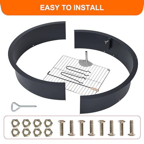 Fire Pit Ring with Grill-Grate, Firepit Cooking Ring 2.5MM Steel Heat-Resistant Large Fire Pit Insert Round, Above/In Ground Fire Pit, for Camping Garden Backyard, 36" x 36" x 7.8"