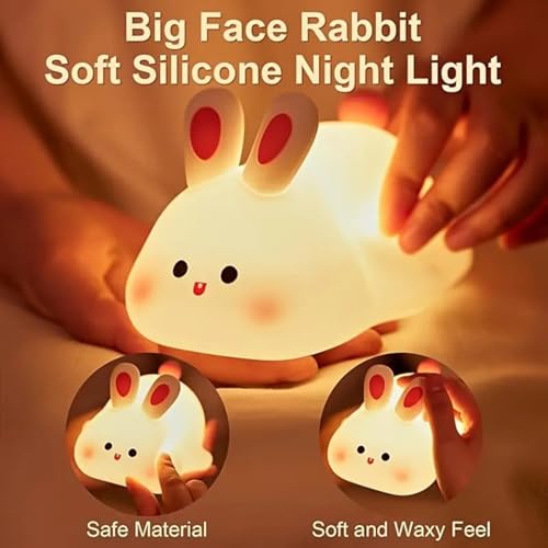 Image of GITGRNTH Bunny Night Light for Kids Room, Rabbit Night Light, Tap and Touch Color Changing Cute Night Lights Lamp, Rechargeable Silicone Cute Nursery Lamp(Big Face Rabbit, Regular)